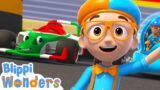 Race Car Rescue on the Race Track | Blippi Wonders | Rescue Adventures
