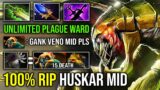 WTF First Item Blade Mail Solo Mid Venomancer Against Huskar with Unlimited Plague Ward Dota 2