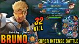 32 Kills Bruno 2x MANIAC!! Super Intense Battle!! – Build Top 1 Global Bruno ~ MLBB