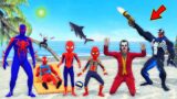 TEAM SPIDER-MAN VS Bad Guy Joker  –  Challenge Rescue baby Spider Man Shark from Joker in Island