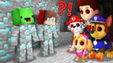 JJ and Mikey HIDE From Paw patrol EXE monsters in Minecraft Challenge – Maizen