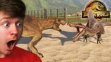 SPINOSAURUS vs T-REX the TEAM BATTLE! – Jurassic World Evolution 2
