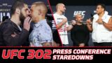 UFC 302 Press Conference Staredowns: Islam Makhachev, Dustin Poirier Separated By Security