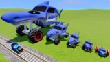 Big & Small Monster Truck Megalodon vs Train | BeamNG.Drive #45