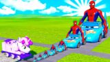Big & Small Spider Man Strip Weathers VS Thomas the TANK Train | BeamNG.drive