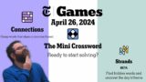 NYT Connections, Mini Crossword, and Strands | April 26, 2024