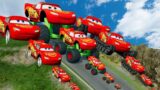 TRANSPORTING PIXAR CARS & FRUITS WITH COLORED & JOHN DEERE vs CLAAS vs TRACTORS – BeamNG.drive #983