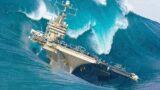 Why It's Hard for Large Monster Waves to Sink Aircraft Carriers in Rough Seas