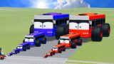 Big & Small Red Bus Mcqueen Monster VS Blue Bus Mcqueen Monster  VS Thomas The Train | BeamNG.drive